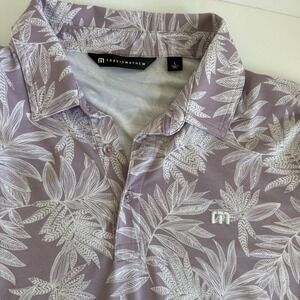 Travis Mathew Polo Shirt Mens LARGE Stretch Golf Floral Lavender Beach Casual